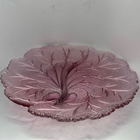 Vintage Indiana Glass Pink Divided Serving Plate — 10″ Mid-Century Glassware - Picture 3 of 4